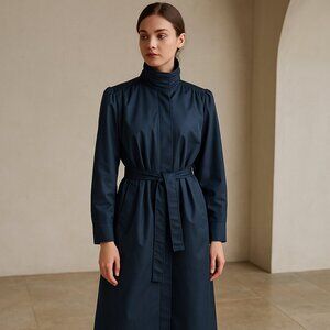 🩵 Vintage Misty Harbor Trench Coat – Navy Blue – Size 12 Petite